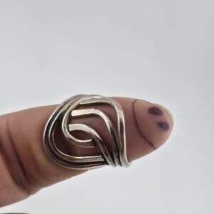 Vintage Sterling Silver Modernist Swirl Statement Ring Size 7.5 Abstract Design